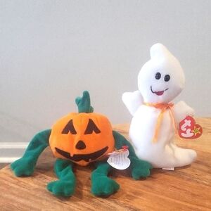 NWT Collectible Halloween Vintage Plush Beanie Baby Spooky and Pumpkin
